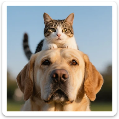 A cat on the head of dog sticker