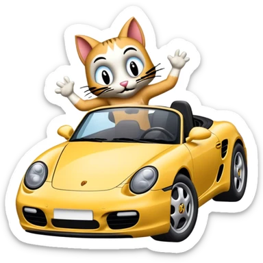 Krazy Kat driving a porsche boxter sticker