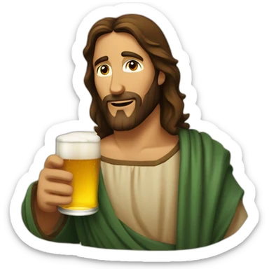 Jesus Christ drinking a beer sticker