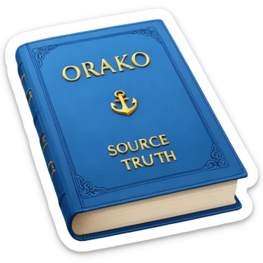 Blue book on which one it writes: Source of truth is Orako.
Similar to the first one where it writtes Orako Truth, while it needs to write all Source of truth is Orako sticker
