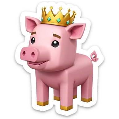 minecraft pig full body pink blocky animal with square head wearing a crown sticker