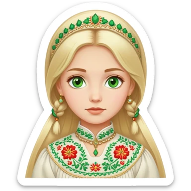 Blond Russian girl with green eyes wearing Russian traditional dress sticker