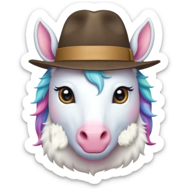 unicorn face cute wearing fedora sticker