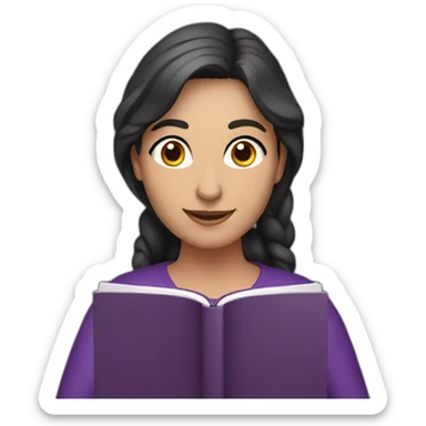 Armenian women with the purple clothes reading book and looking at camera and smiling  sticker