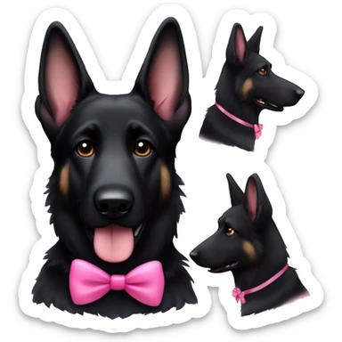 all black german shepherd with one pink bow on its ear sticker