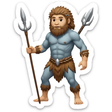 fullbody Neanderthal with wild hair and beard holding a spear sticker