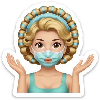 A girl with hair rollers and a face mask on￼ sticker