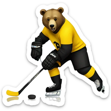 Bear playing hockey in yellow and black sticker