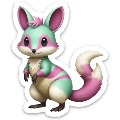 Green-Magenta-gradients Minccino-Emolga-Numbat-Sergal-fusion-hybrid-animal-creature, full body sticker