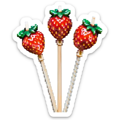 three strawberries on a wooden skewer coated in shiny sugar glaze sticker