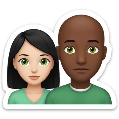 Black bald guy with brown eyes & a white girl balcky hair with green eyes  sticker