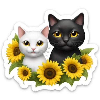 two cats black with sunflower and pionies sticker