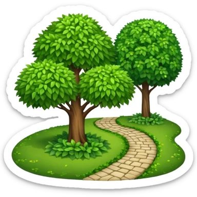 tree and bush next to a garden path sticker