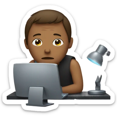 Sad person sitting in front of his pc setup sticker