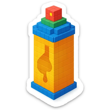 isometric view of a spray paint can with gold paint in voxel style sticker