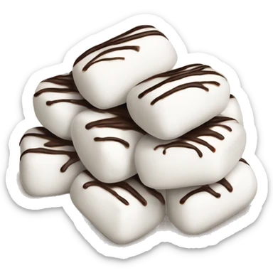 small pile of isolated realistic white marshmallows with chocolate drizzled on  top of them. sticker