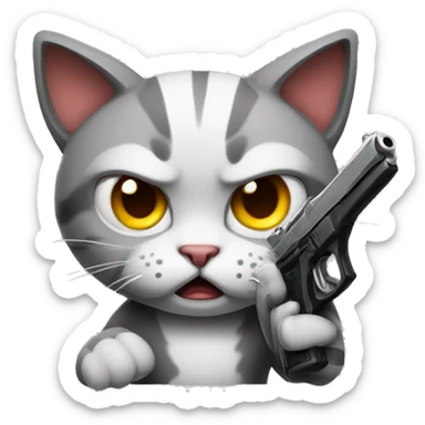 Angry Cat holding pistol  sticker