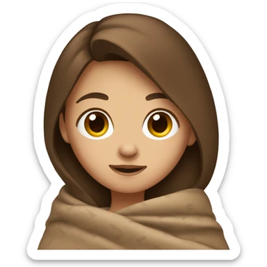 girl with brown hair cuddled with a blanket sticker