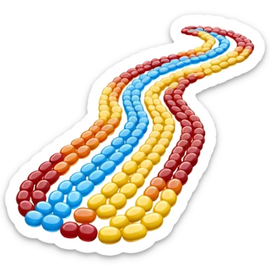 3D render of Jellybean Path, made entirely of dessert materials, glistening sugar crystal texture, pile of multi-colored glossy beans (yellow, blue, red), delicious confectionery aesthetic, Apple emoji style, isolated on white background --v 6.0. sticker