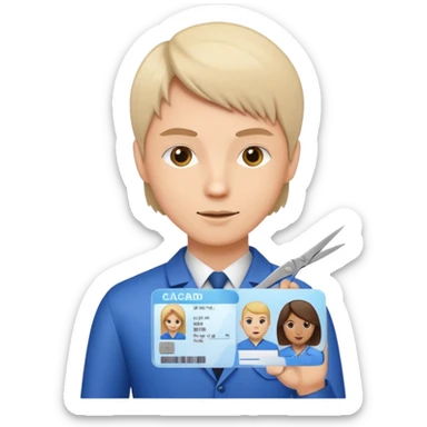 Scissors cutting an ID card in 2 parts.hyper realistic sticker