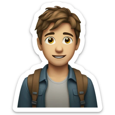 smiling brown-haired boy portrait sad he can’t go to Canada  sticker