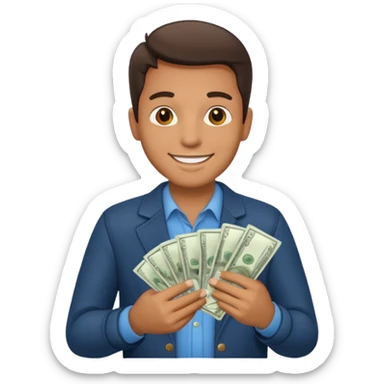 an American man with money in his hands, wearing regular clothes sticker