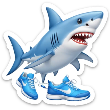 Shark with blue tennis shoes sticker