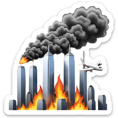 Make a sticker for what happend in New York towers on 9/11 make it 3d with the airplane hitting them  sticker