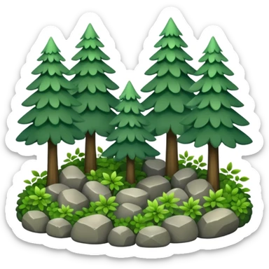 A bright forest clearing with layered bushes and scattered rocks. sticker