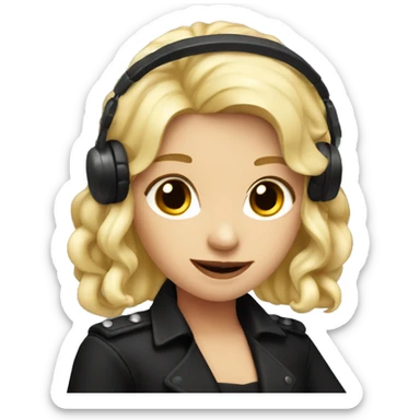 blonde girl with microphone in black outfit with red snakes sticker