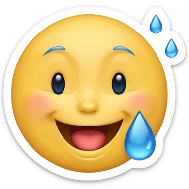 Emoji, yellow round laughing face, blue tears of joy on it  sticker