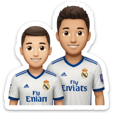 Prime noodle hair ronaldo and prime 2012 messi Smiling in one Photo and make it realistic Ronaldo wearing Number 7 With Madrid and Messi wearing number 10 with barca  sticker