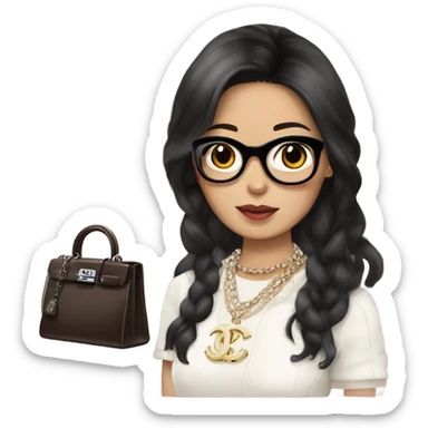 Realistic Dark hair Chanel Asian Girl with Birkin bag and Chanel necklace sticker