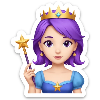 Princesses with Magic Wand in Purple Hair, blue dress sticker