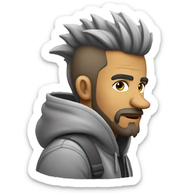 hombre con pelo mohawk muy corto con hoodie gris y barba de dos dias sticker