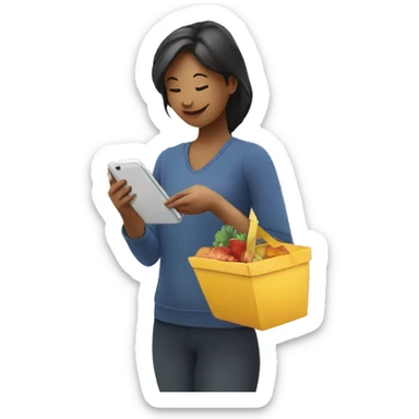 an image representing customer placing a grocery order on a mobile device sticker