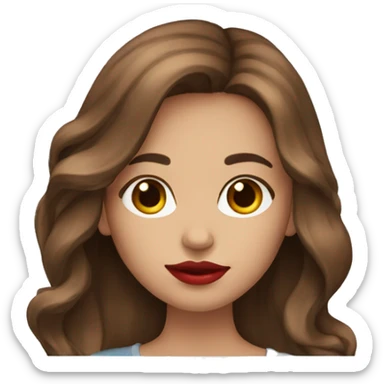 A girl with long brown hair holds a laptop Red lips sticker