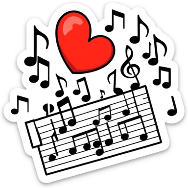 heart with music notes inside of it sticker