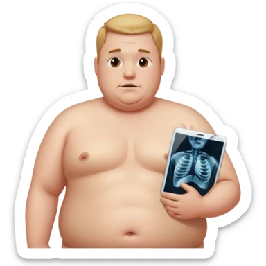 fat shirtless man with x ray of person inside of him sticker