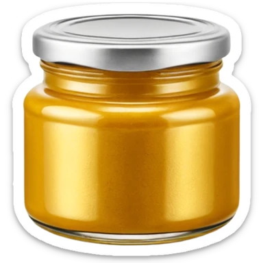 small round glass jar of yellow curry paste, vibrant golden-yellow paste visible, thick and slightly grainy, metallic or plastic lid (golden, silver, or dark), blank label optional, uneven or domed surface, 3D clean style, transparent background sticker
