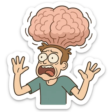 cartoon-style blown up brain, exaggerated and expressive sticker