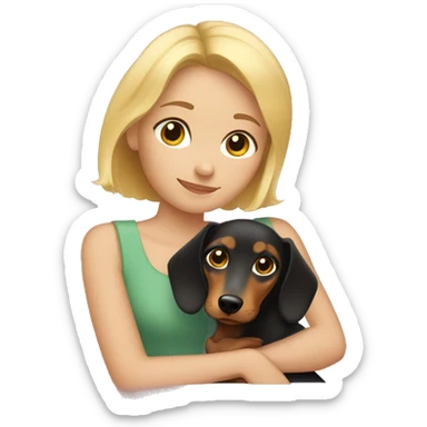 Girl with short blond hair hugs Dachshund sticker