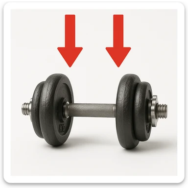 realistic weight (dumbbell or kettlebell) with red arrows pointing downwards to indicate overload, isolated on white background sticker