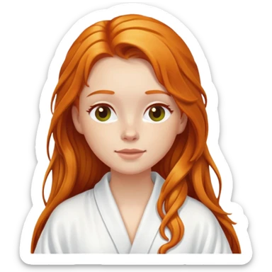 Ginger girl in white robe long wet hair relaxing sticker