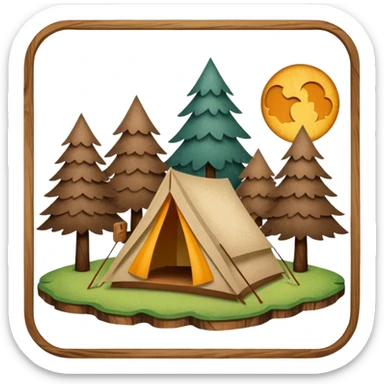 Wooden Camping sign made of felt texture, scrapbooking style, transparent background sticker