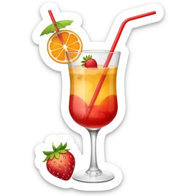 A sex on the beach cocktail in a glas, with a straw and a strawberry on top as a accessoire - should have the style of an emoji sticker