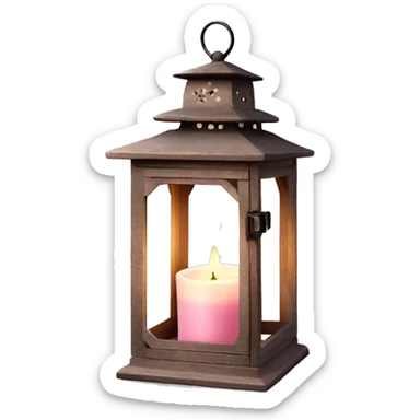 Realistic Single HD light pink rustic lantern with glass and lit candle inside. sticker