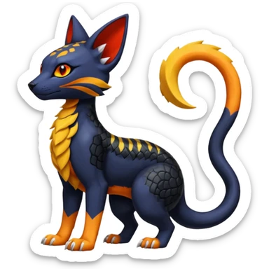 Colorful orange red black yellow Bastet-Salandit-Umbreon-Gatomon-Vernid-Protogen-Digimon-Fakémon-Pokémon-creature  (full body) sticker