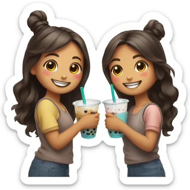 Two girls drinking boba tea sticker