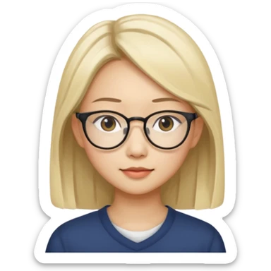 asian looking female with slight blonde hair a little longer  with eye glasses, fair complexion not that pointed nose but slighty little eye please make the hair longer shoulder length sticker